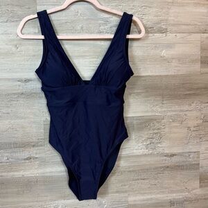 Quince Italian V-Neck One-Piece Swimsuit - Deep Navy - Size S
